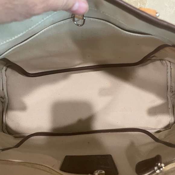 Coach Leather Canvas Striped Brown Yellow & Tan Satchel Bag - Picture 7 of 9